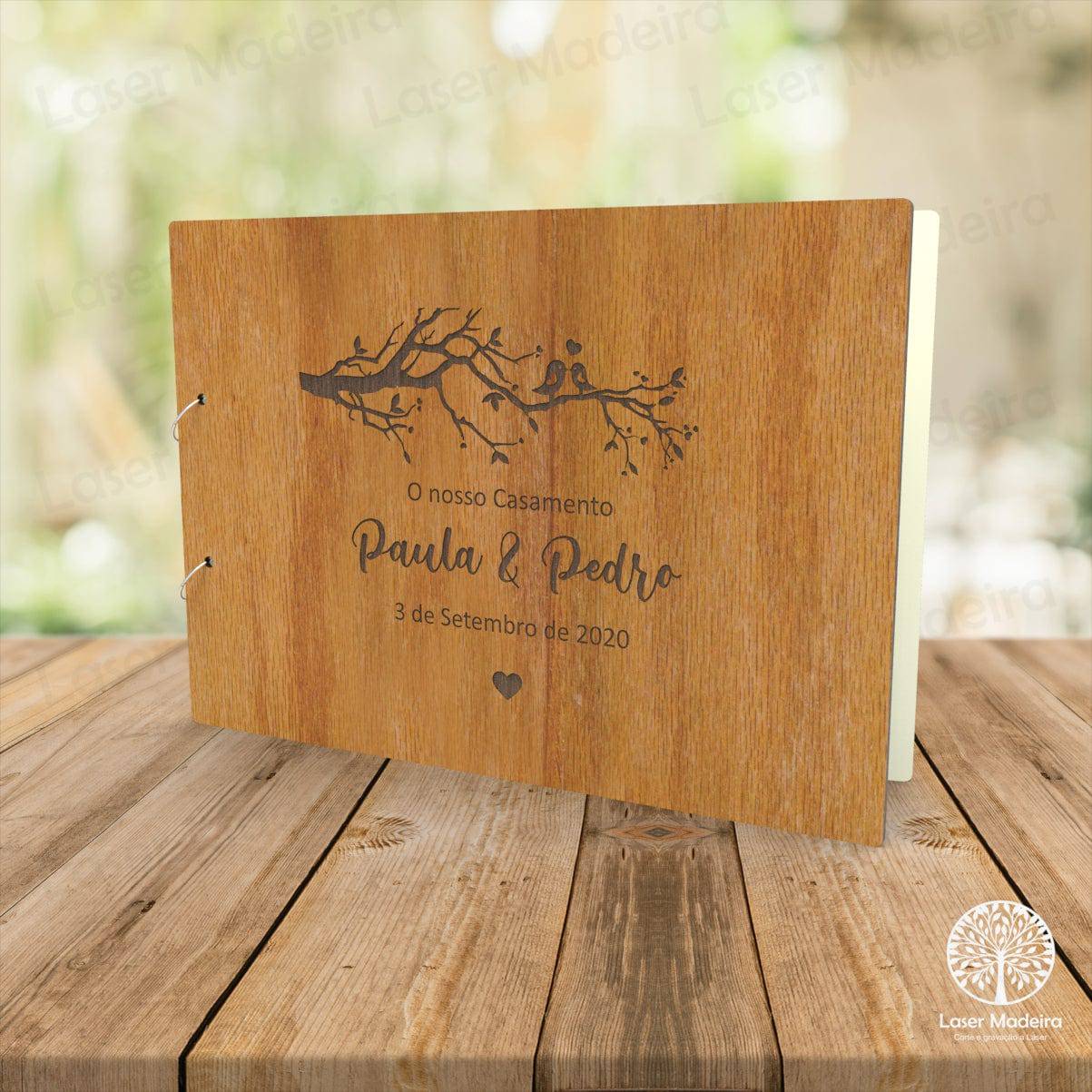 Capa Livro de Honra - A4 - Casamento - Modelo 1 - Laser Madeira